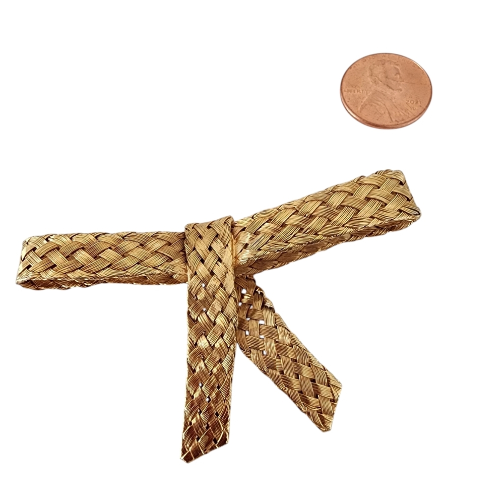 Vintage Brooch Pin wire weave woven wire gold bow tie ribbon A0208 -Q6 - Picture 3 of 13